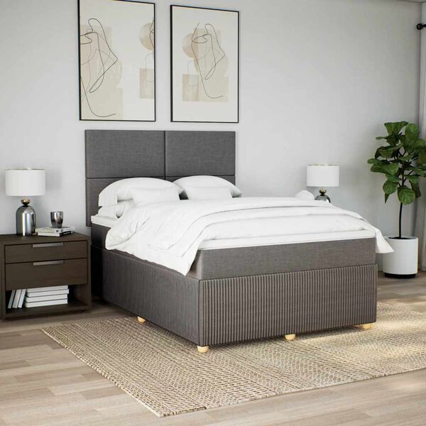 vidaXL Boxspringbett mit Matratze Taupe 160x200 cm Stoff