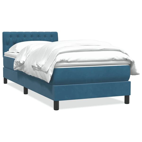 vidaXL Boxspringbett mit Matratze Dunkelblau 90x210 cm Samt