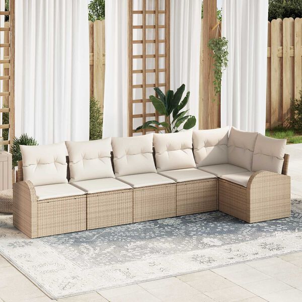 vidaXL Gartensofa-set mit Kissen 6 pcs Beige und Wei&szlig; Poly-Rattan