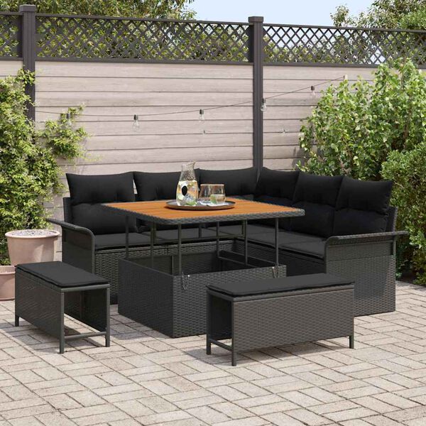 vidaXL Garten-Sofa-Set mit Kissen mit Speicher 8 pcs Schwarz