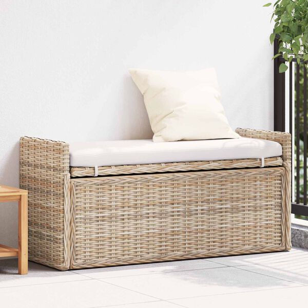 vidaXL Sitzbank mit Stauraum mit Kissen Natur 110 x 40 x 50 cm Rattan