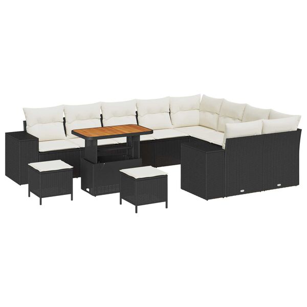 vidaXL Garten-Sofa-Set mit Kissen mit Kissen 12 pcs Schwarz und Creme