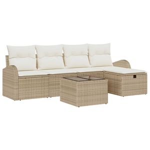vidaXL Garten-Sofa-Set mit Kissen mit Speicher 6 pcs Beige Poly Rattan