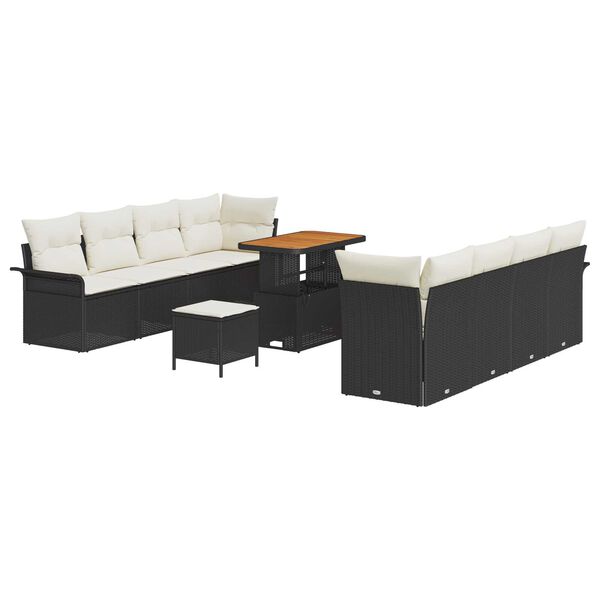 vidaXL Garten-Sofa-Set mit Kissen mit Kissen 11 pcs Schwarz und Creme