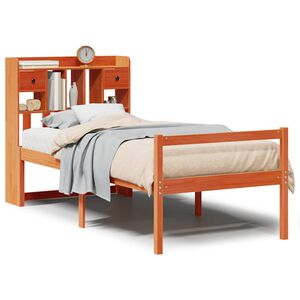 vidaXL Massivholzbett mit Regal ohne Matratze Wachsbraun 75x190 cm