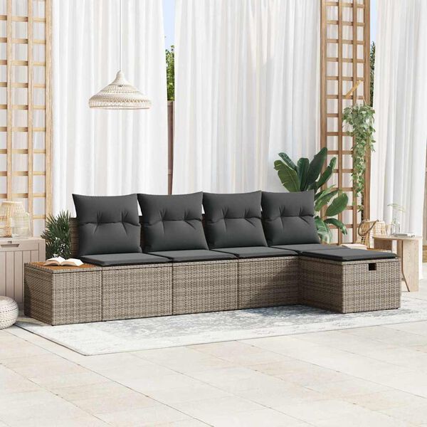 vidaXL Gartensofa-set mit Kissen 5 pcs Grau Poly-Rattan