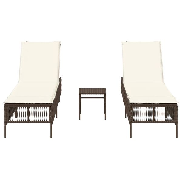 vidaXL Sonnenliegen 2 Stk. mit Tisch Braun Poly Rattan