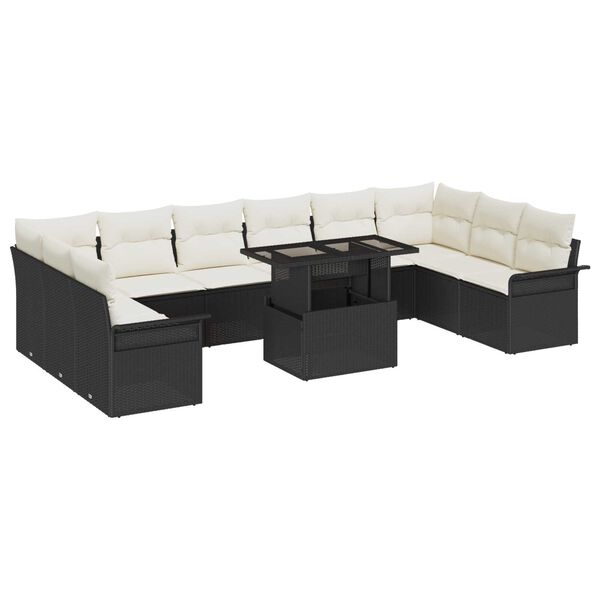 vidaXL Garten-Sofa-Set mit Kissen 11 pcs Schwarz Poly Rattan