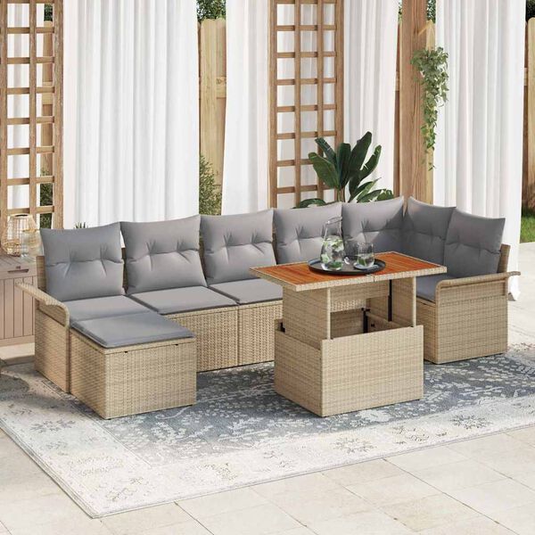 vidaXL Garten-Sofa-Set mit Speicher 8 pcs Beige Poly Rattan