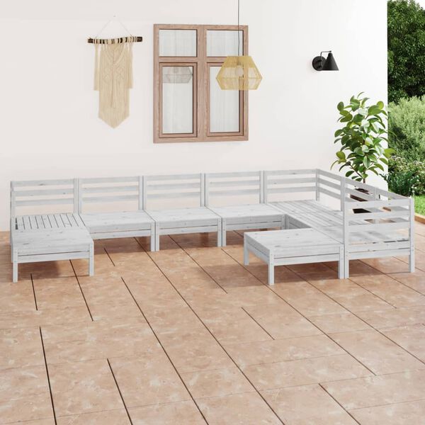 vidaXL 9-tlg. Garten-Lounge-Set Massivholz Kiefer Wei&szlig;