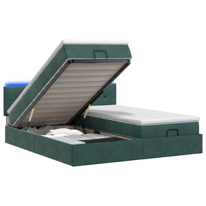 vidaXL Ottoman-Bett mit Matratze und LED Dunkelgr&uuml;n 160 x 200 cm Samt