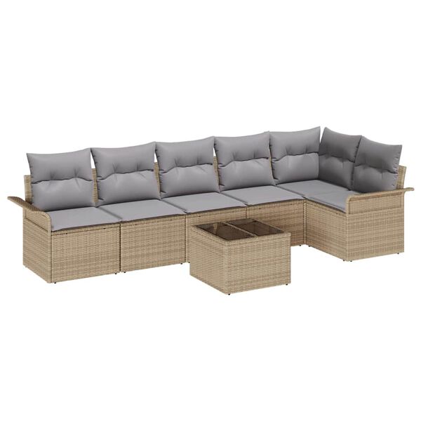 vidaXL Gartensofa-set mit Kissen 7 pcs Beige Poly-Rattan