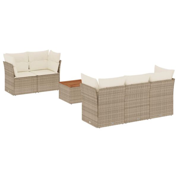 vidaXL 6-tlg. Garten-Sofagarnitur mit Kissen Beige Poly Rattan