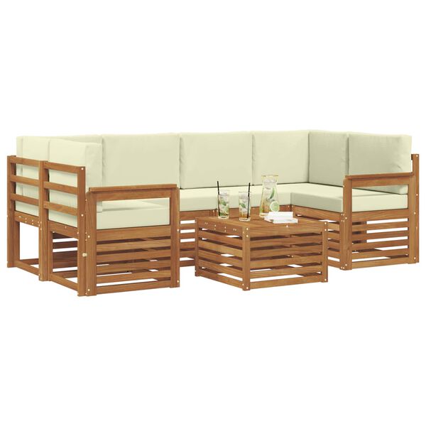 vidaXL Outdoor-Sofagarnitur 7 pcs Natur und Creme Massivholz Akazie
