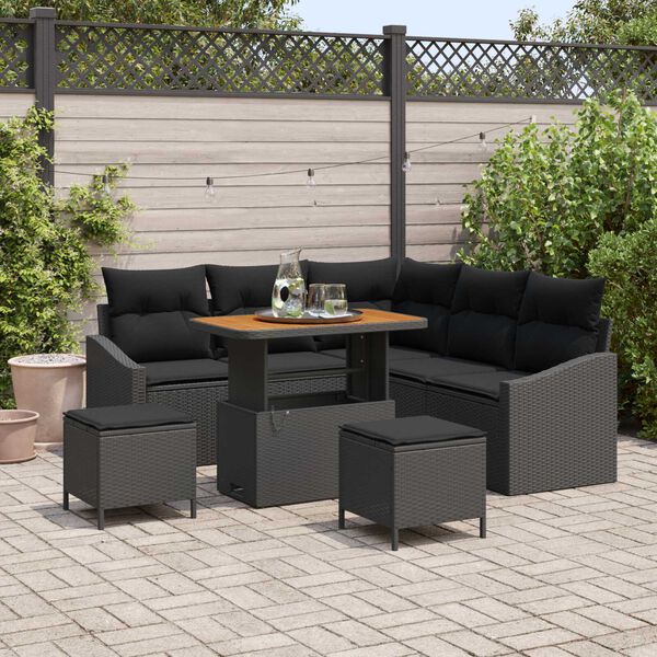 vidaXL Garten-Sofa-Set mit Kissen 8 pcs Schwarz Poly Rattan