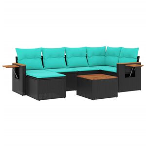 vidaXL 7-tlg. Garten-Sofagarnitur mit Kissen Schwarz Poly Rattan