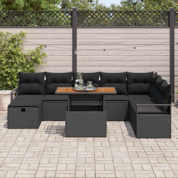 vidaXL Garten-Sofa-Set 9 pcs Schwarz Poly-Rattan