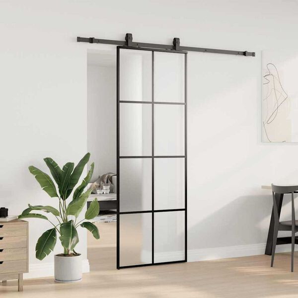 vidaXL Schiebet&uuml;r mit Beschlag Schwarz 76x205 cm ESG-Glas