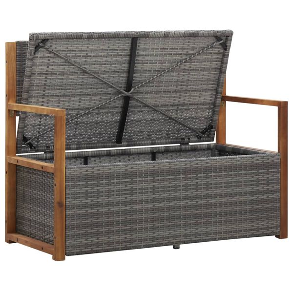 vidaXL Bank mit Stauraum 115 cm Poly Rattan Massivholz Akazie Grau