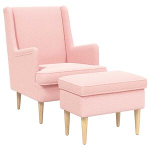 vidaXL Sessel mit Fu&szlig;hocker 2 stk. Rosa Boucl&eacute;