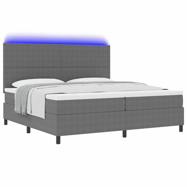 vidaXL LED Boxspringbett Hellgrau und Wei&szlig; 200 x 200 cm Cordstoff