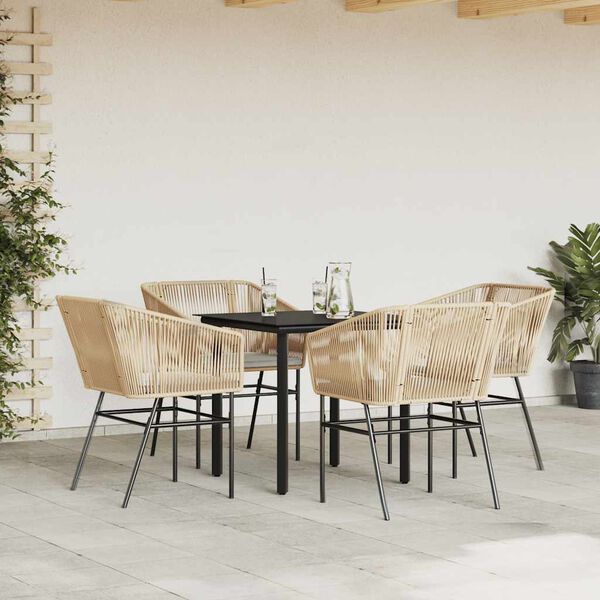 vidaXL 5-tlg. Garten-Essgruppe mit Kissen Braun Poly Rattan Glas