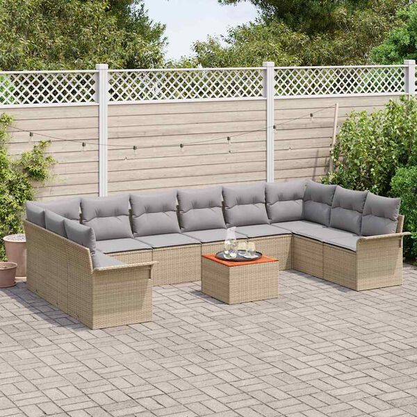vidaXL Gartensofa-set mit Kissen 11 pcs Beige Poly-Rattan