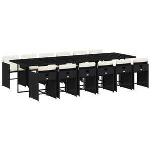 vidaXL 13-tlg. Garten-Essgruppe mit Kissen Schwarz Poly Rattan