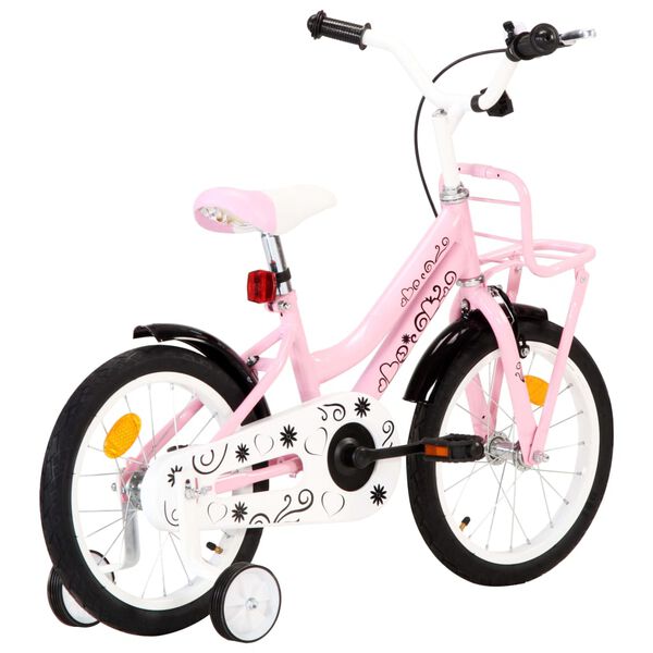 vidaXL Kinderfahrrad mit Frontgep&auml;cktr&auml;ger 16 Zoll Wei&szlig; und Rosa