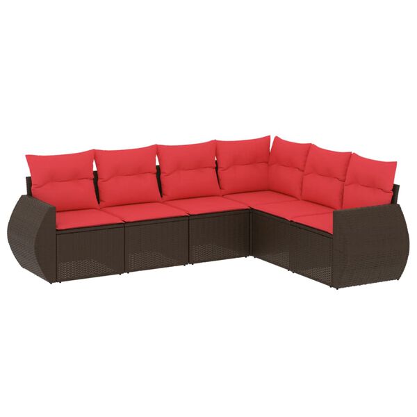 vidaXL 6-teiliges Gartensofa-Set mit Kissen, braun, Polyrattan