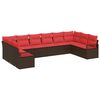vidaXL Gartensofa-set 10 Stk. Braun und Rot Poly-Rattan