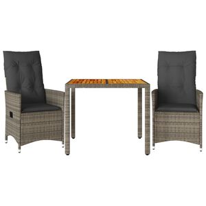 vidaXL 3-tlg. Bistro-Set mit Kissen Grau Poly Rattan