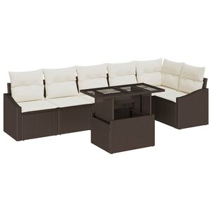 vidaXL Gartensofa-set mit Kissen 7 pcs Braun und Creme Poly-Rattan