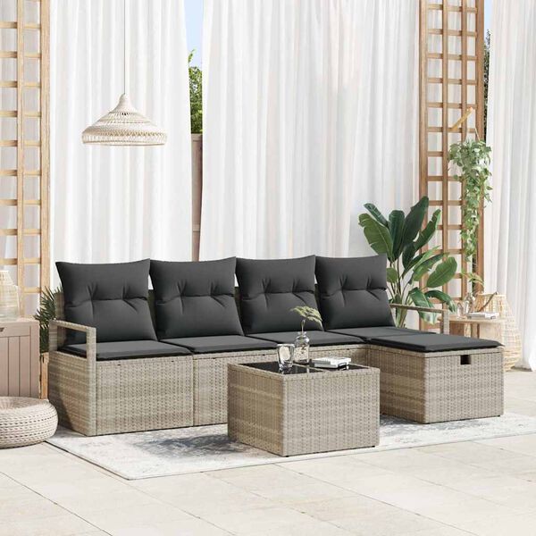 vidaXL Sofa Set mit Kissen mit Speicher 6 pcs Hellgrau Poly-Rattan