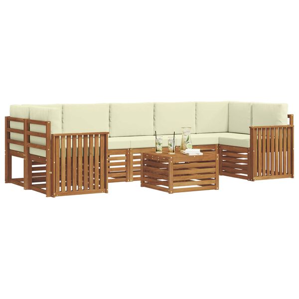 vidaXL Outdoor-Sofagarnitur 8 pcs Natur und Creme Massivholz Akazie