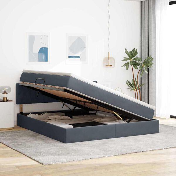 vidaXL Bett mit Stauraum und LED mit LED Dunkelgrau 160 x 200 cm Samt