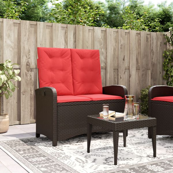 vidaXL Gartenbank Verstellbar mit Kissen Braun Poly Rattan