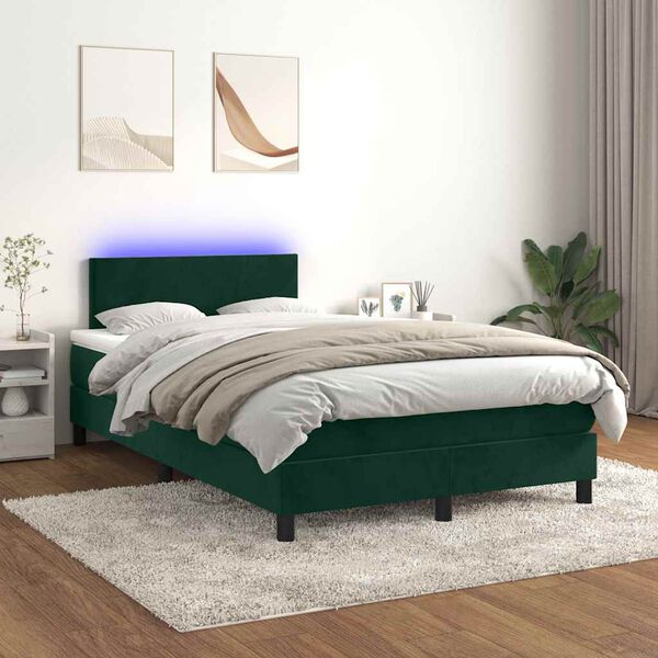 vidaXL Boxspringbett mit Matratze & LED Dunkelgr&uuml;n 120x200 cm Samt