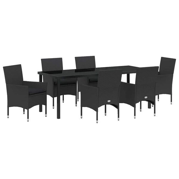 vidaXL Garten Essgruppe mit Kissen 7 pcs Schwarz Poly-Rattan