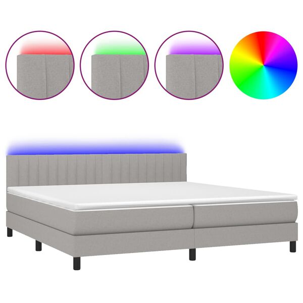 vidaXL Boxspringbett mit Matratze & LED Hellgrau 200x200 cm Stoff
