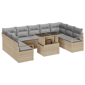 vidaXL Garten-Sofa-Set 10 pcs Beige und Hellgrau Poly-Rattan