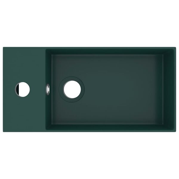 vidaXL Badezimmer-Waschbecken mit &Uuml;berlauf Keramik Dunkelgr&uuml;n