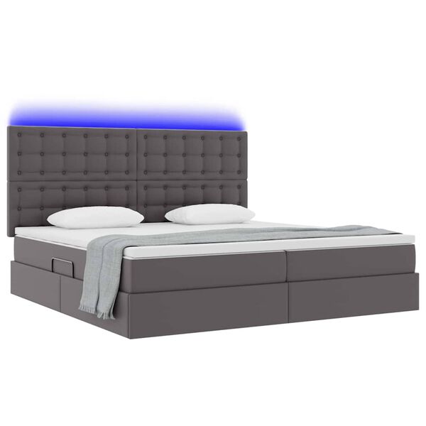 vidaXL Bett mit Stauraum und LED mit LED Grau 200 x 200 cm Kunstleder