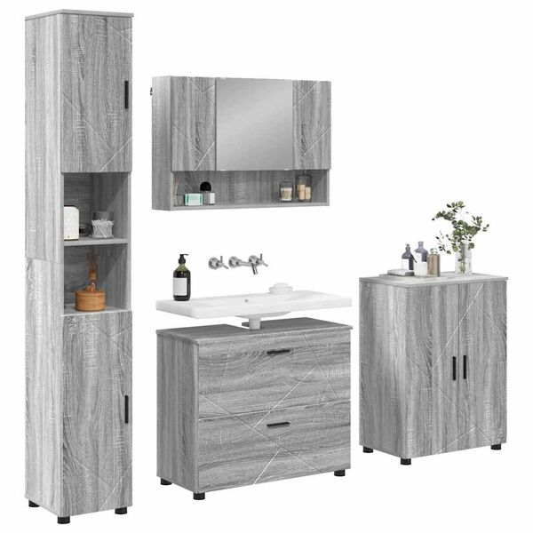 vidaXL Badezimmermöbel Set mit Regal 4 pcs Grau Sonoma Holzwerkstoff