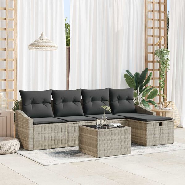 vidaXL Sofa Set mit Kissen 6 pcs Poly-Rattan