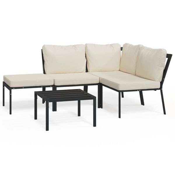 vidaXL 5-tlg. Garten-Lounge-Set mit Sandfarbigen Kissen Stahl