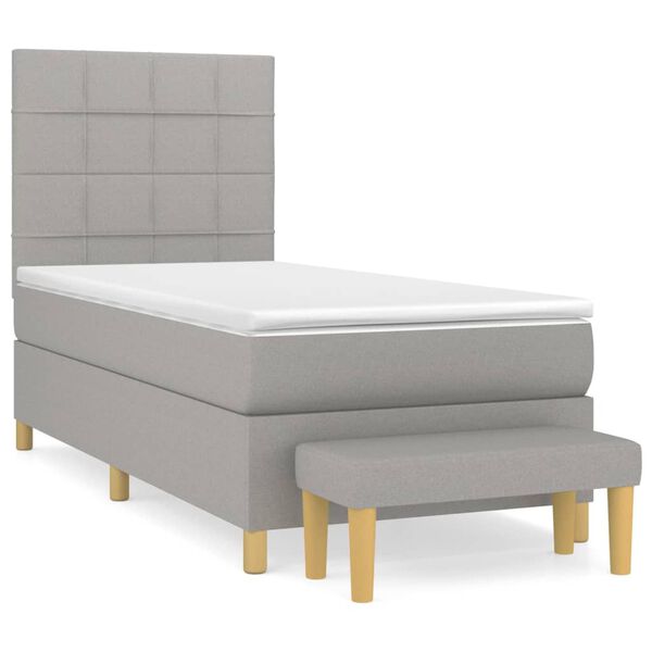 vidaXL Boxspringbett mit Matratze Hellgrau 90x200 cm Stoff