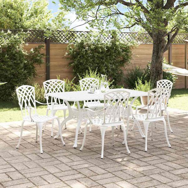vidaXL Garten Essgruppe 7 pcs Wei&szlig; Aluminium