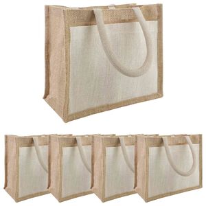 vidaXL Jute-Handtaschen mit Tasche 5 Nat&uuml;rlich und Wei&szlig;