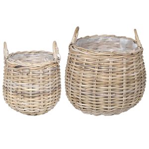 vidaXL Blumentopf K&ouml;rbchen GENDT 2 stk. Nat&uuml;rliches Grau Kubu Rattan